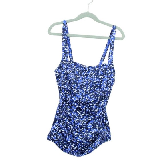 LL Bean Mix and Match Blue Square Neck Floral Tankini Top Size 4 - Picture 1 of 10